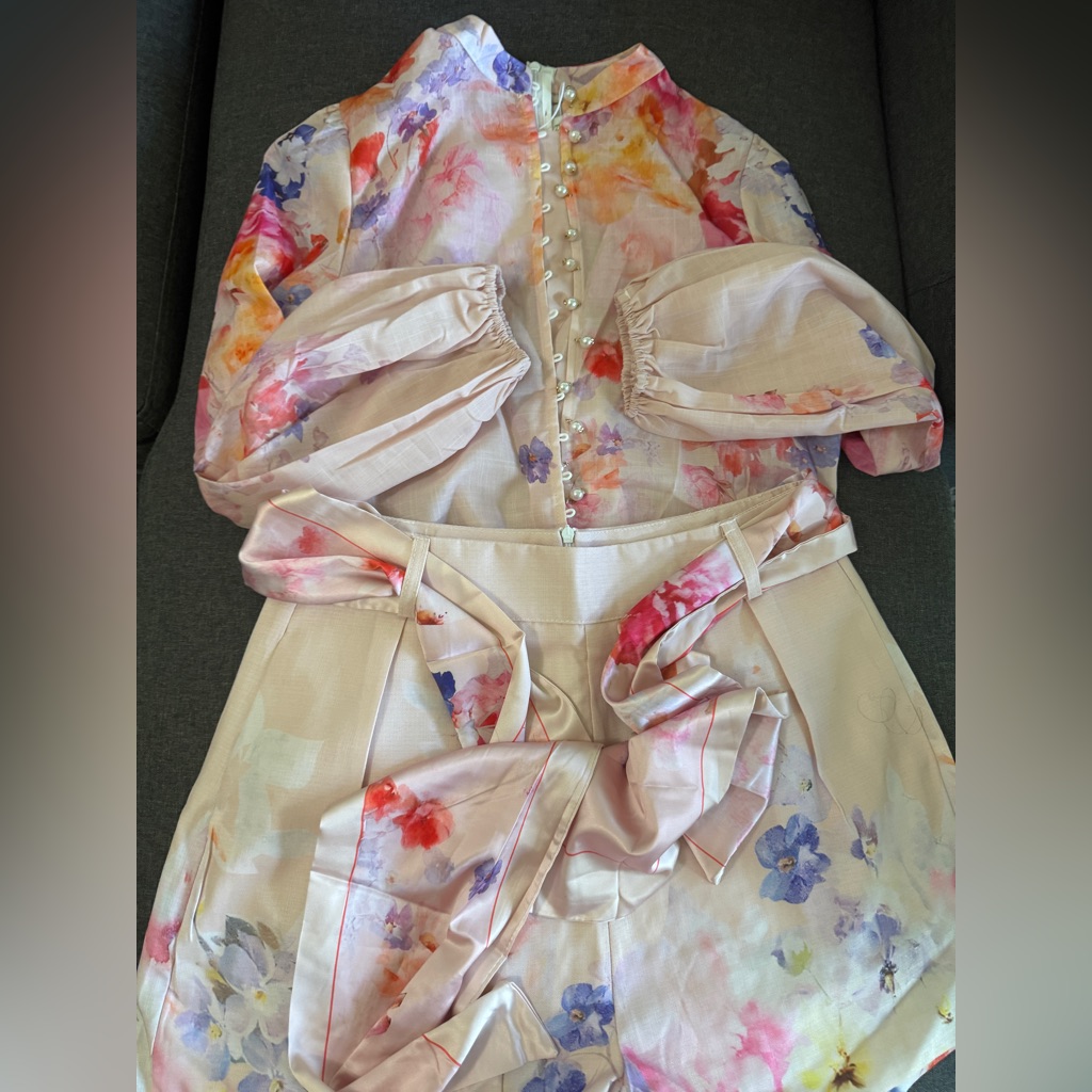 Brand New Floral Pastel Dress With Pearl Buttons And Top